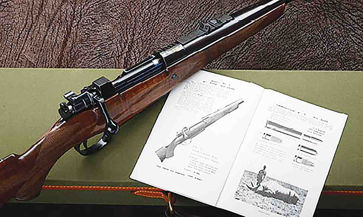 John Rigby introduced the .416 Rigby in 1911 on a magnum version of the Mauser 1898 action. It was officially described as “Model No. 5 416 Bore Big Game Rifle.” As illustrated in the brochure, factory ammunition loaded with cordite powder and three styles of 410-grain bullets were also introduced.